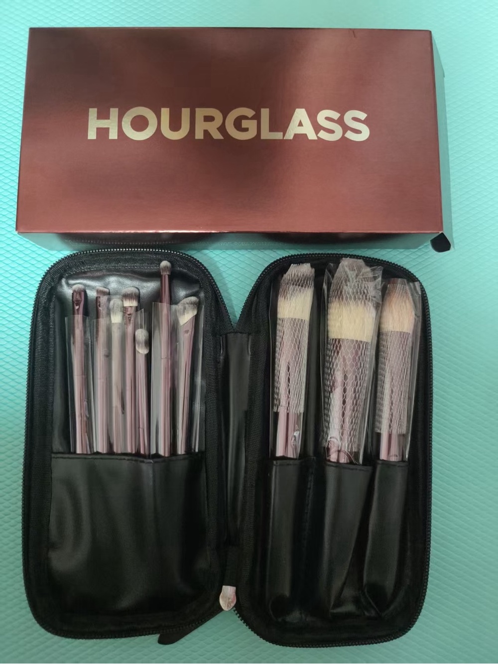 Hourglass Rose Gold Makeup Brush Set with Black Travel Case